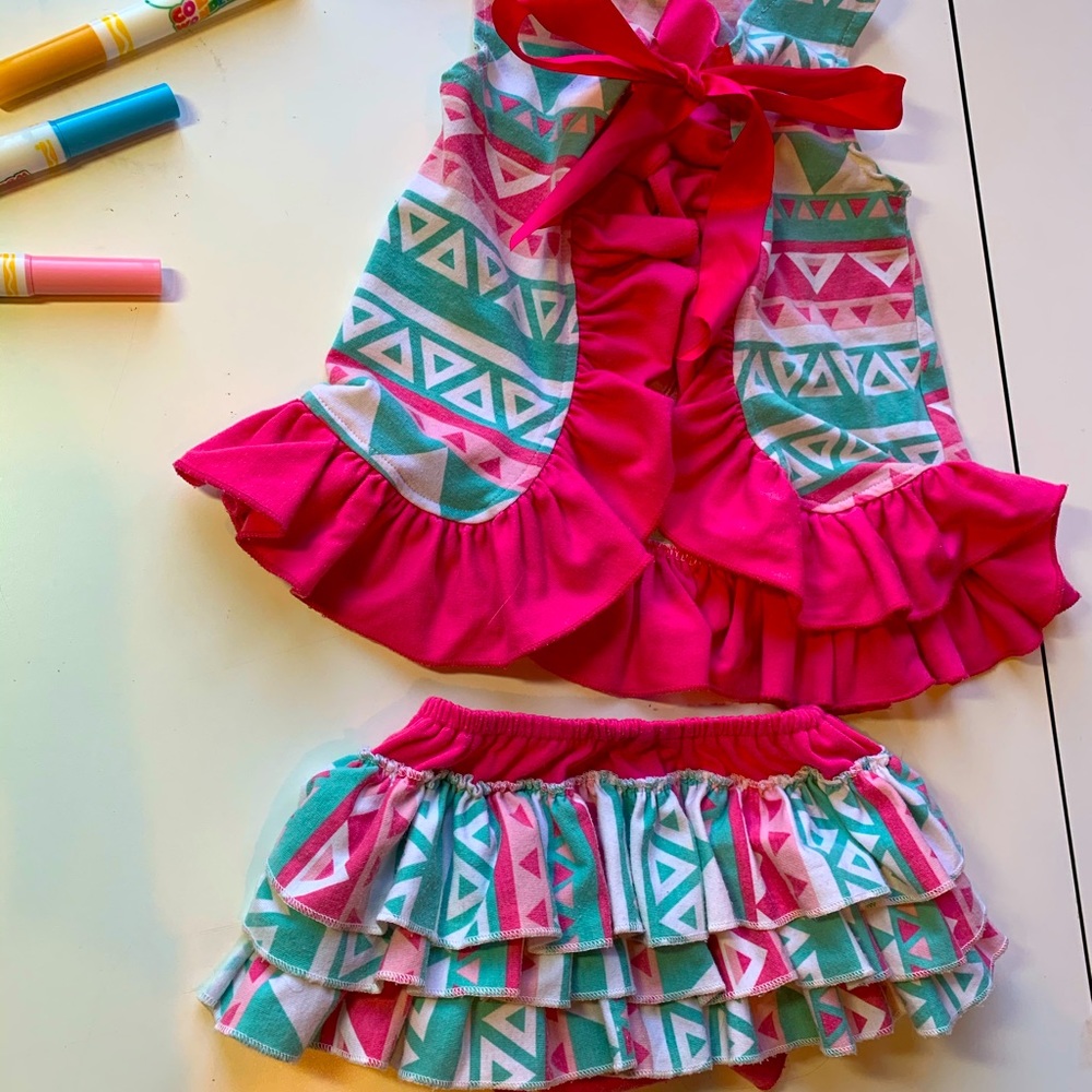 Open back, ruffle butt, top tie and rompers.